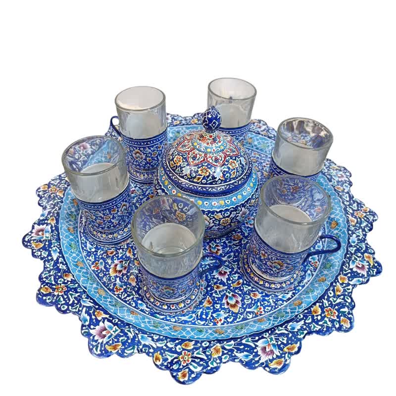 سرویس چایخوری میناکاری 8پارچه صنایع دستی اصفهان طرح پردازکاری